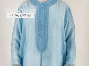 قفطان شعرة حرة أزرق سماوي - صناعة يدوية فاخرة