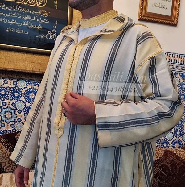 جلابة الشعرة الحرة الفاسية الأصلية بخياطة يدوية مع ركابية وسروال قندريسي قطن — أناقة تراثية مغربية راقية